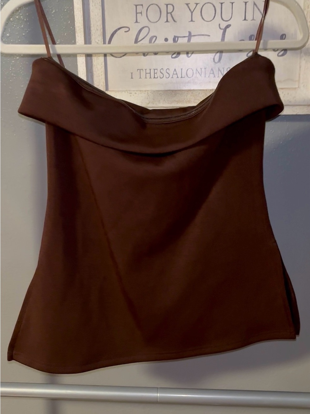 Brown Off-Shoulder Satin Camisole Top